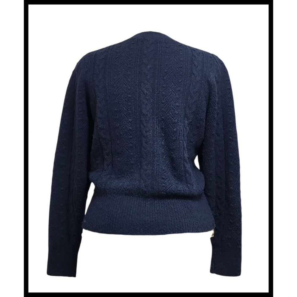 J. Crew Pointelle Cableknit Sweater Wool Alpaca Blend Navy Blue Size Medium